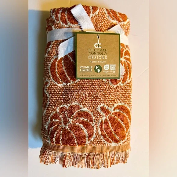 8pc Deborah Connolly Pumpkin Print Bath Towel Set With Fringe - Pump Min…